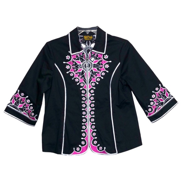 Bob Mackie Jackets & Blazers - NEW - BOB MACKIE Black, Hot Pink, & White Embroidered Floral  Cut-Out Jacket - M